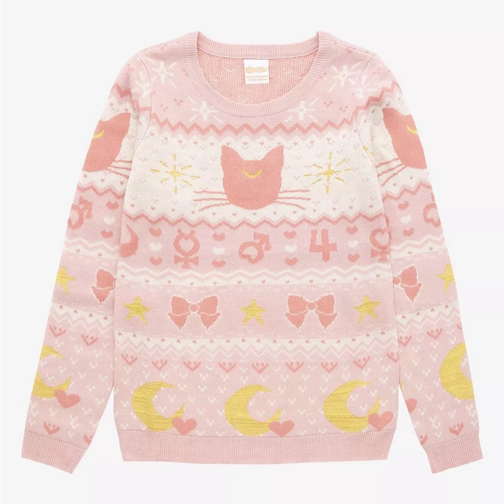 sailor moon Luna & guardian box lunch collab sweater size XS pink gold bows